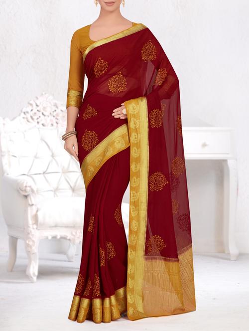 zari border floral embroidered saree - 15464334 - Very Small Image - 1