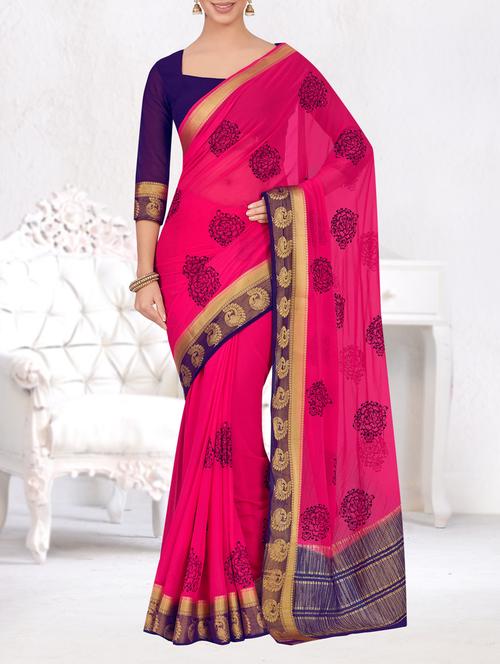 zari border floral embroidered saree - 15464335 - Very Small Image - 1