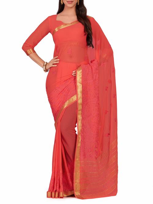 zari border paisley embroidered saree - 15464337 - Very Small Image - 1