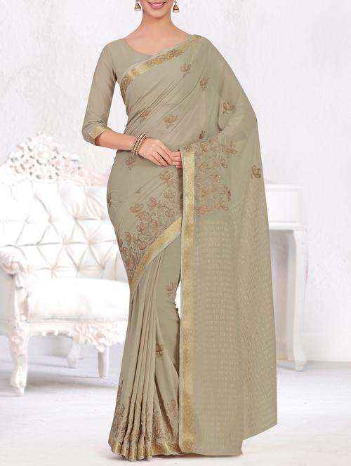 zari border paisley embroidered saree - 15464338 - Very Small Image - 1
