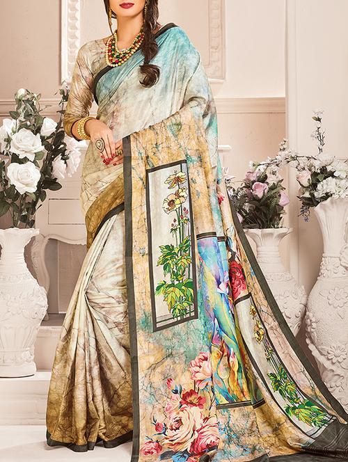 floral digital printed saree with blouse - 15464394 - Very Small Image - 1