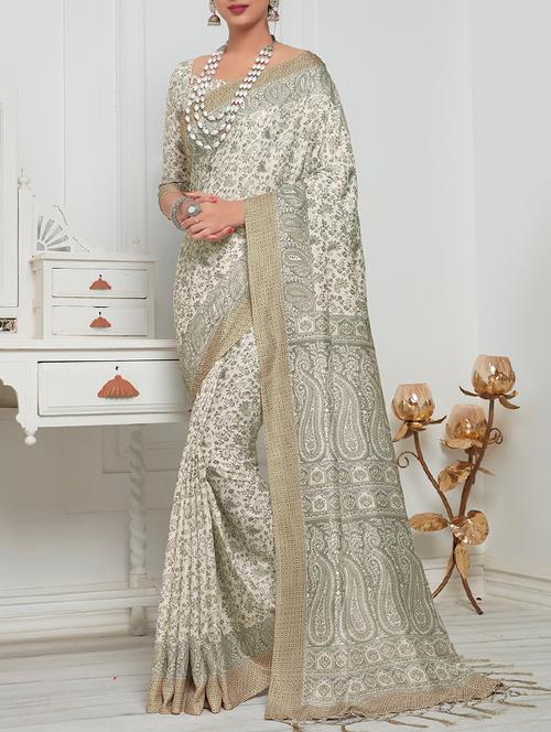 kalamkari printed cream saree with blouse - 15464415 - Very Small Image - 1