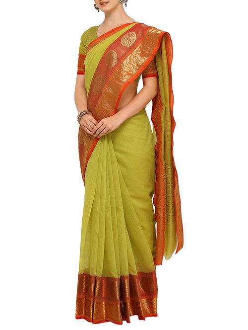 contrast zari bordered saree with blouse - 15464426 - Very Small Image - 1