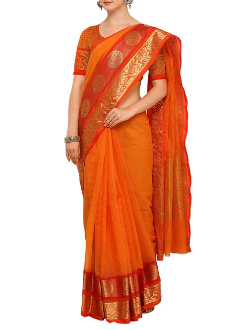zari border orange saree with blouse - 15464427 - Very Small Image - 1