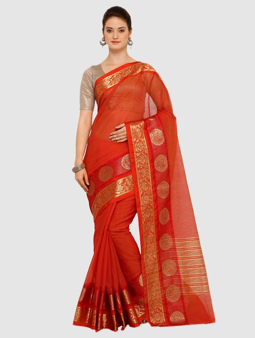 zari border red saree with blouse - 15464428 - Very Small Image - 1