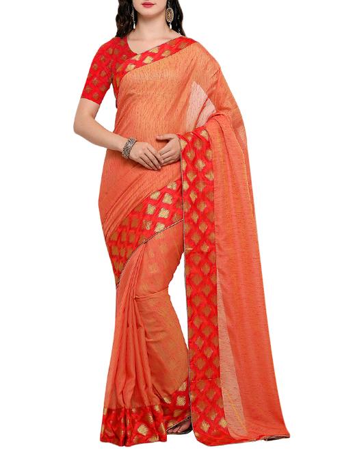 contrast zari bordered saree with blouse - 15464431 - Very Small Image - 1