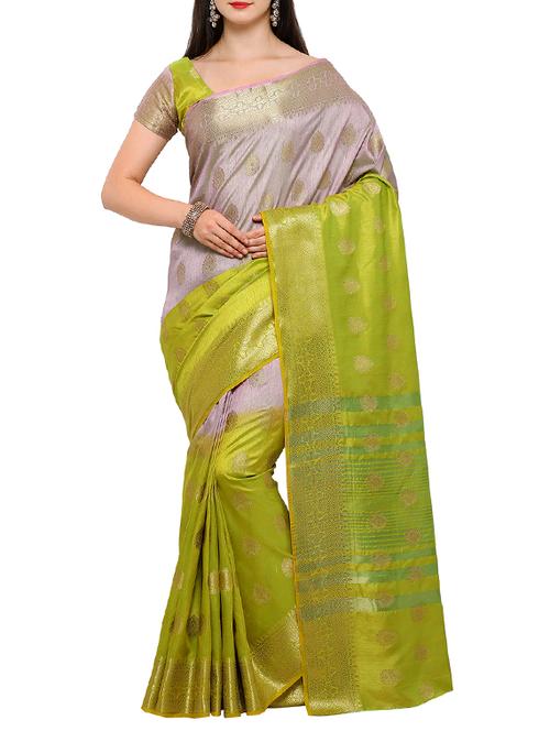 contrast shades zari banarasi saree with blouse - 15464432 - Very Small Image - 1