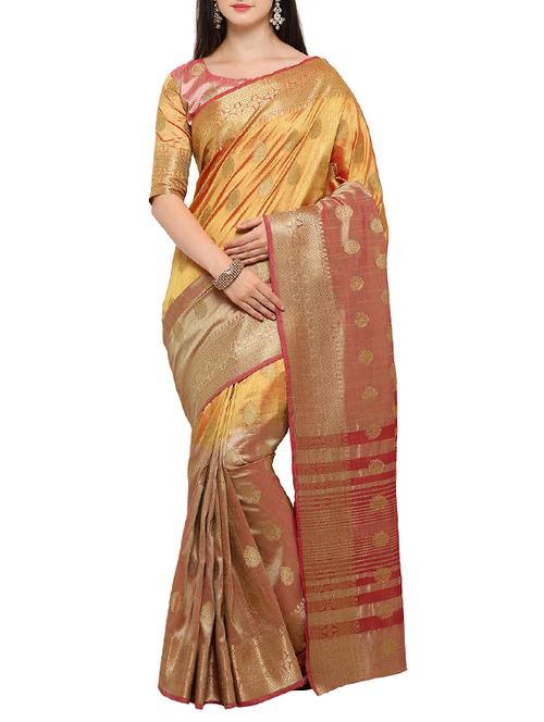 contrast shades zari banarasi saree with blouse - 15464433 - Very Small Image - 1