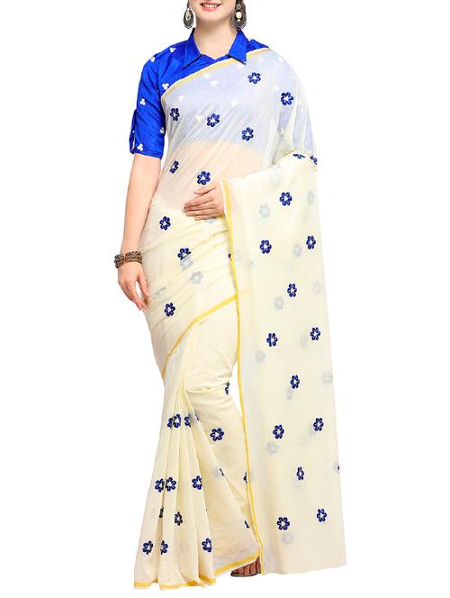 floral thread embroidered saree with blouse - 15464438 - Very Small Image - 1