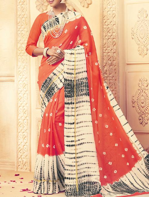 contrast shades tie & dye saree with blouse - 15464450 - Very Small Image - 1