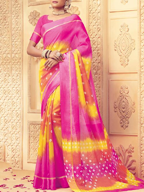 tonal shades tie & dye saree with blouse - 15464453 - Very Small Image - 1