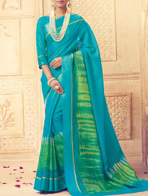 contrast shades shibori saree with blouse - 15464454 - Very Small Image - 1