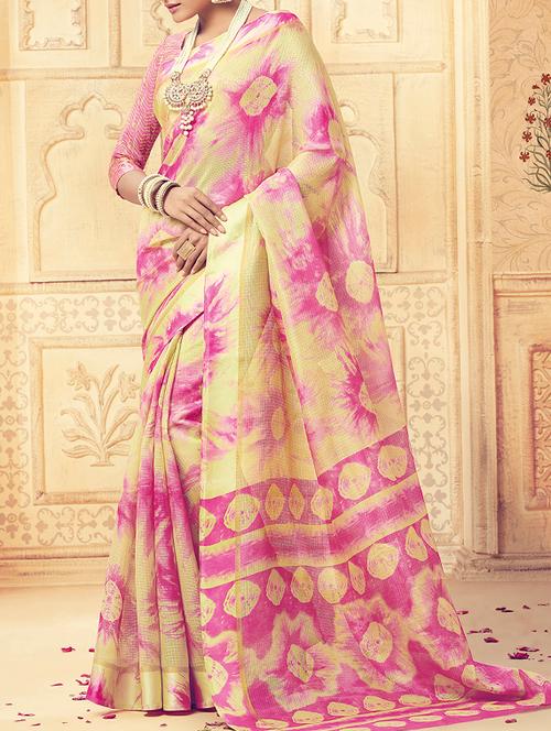 contrast shades tie & dye saree with blouse - 15464455 - Very Small Image - 1