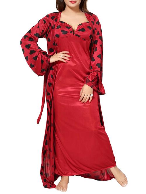 heart print nighty & robe set - 15464563 - Very Small Image - 1