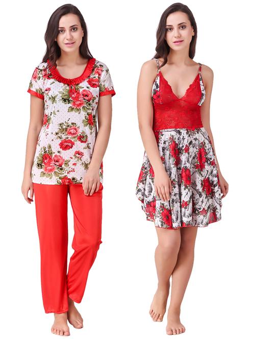 floral nighty & pajama set - 15464821 - Very Small Image - 1