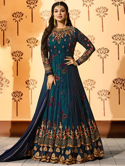 embroidered semi-stitched anarkali suit - 15465610 - Very Small Image - 1
