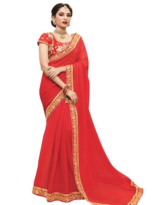 zari border embroidered saree with blouse - 15465684 - Very Small Image - 1