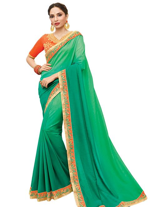 zari border embroidered saree with blouse - 15465687 - Very Small Image - 1