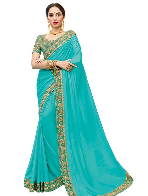 contrast border embroidered saree with blouse - 15465689 - Very Small Image - 1