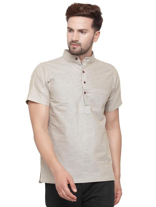 grey cotton short kurta - 15466062 - Very Small Image - 1