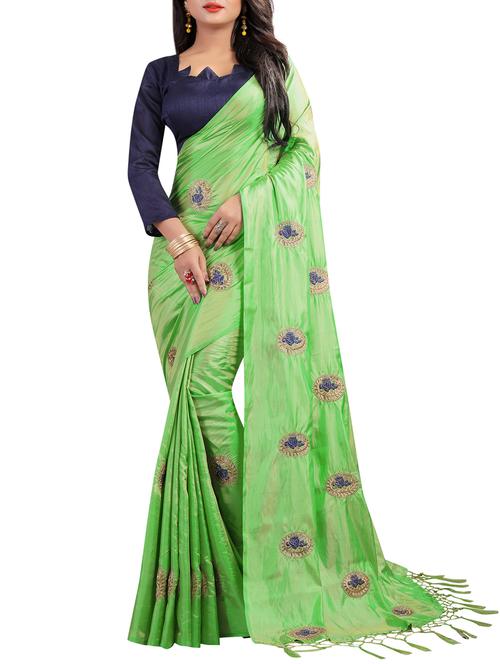floral thread embroidered silk saree with blouse - 15466654 - Very Small Image - 1