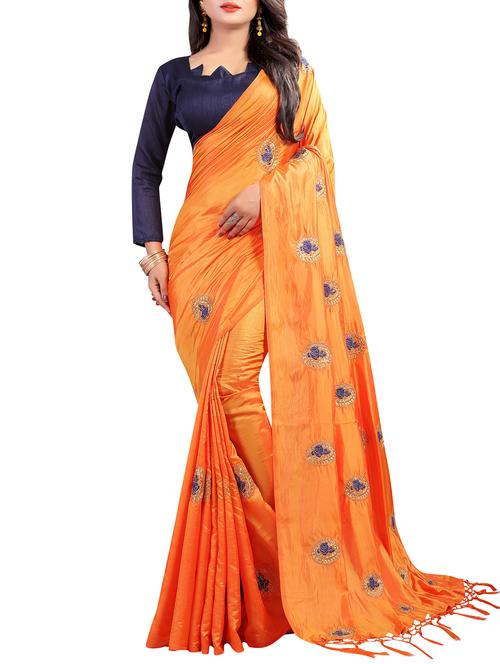 floral thread embroidered silk saree with blouse - 15466655 - Very Small Image - 1
