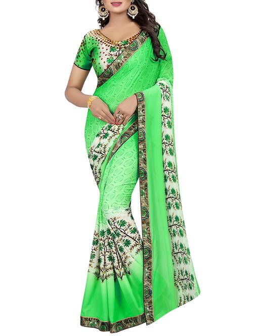 lace border geometrical printed saree with blouse - 15466907 - Very Small Image - 1