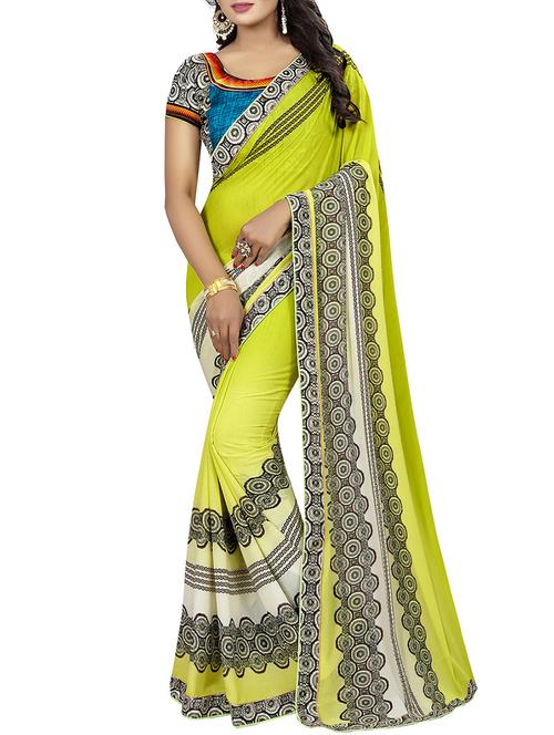 lace border geometrical printed saree with blouse - 15466908 - Very Small Image - 1