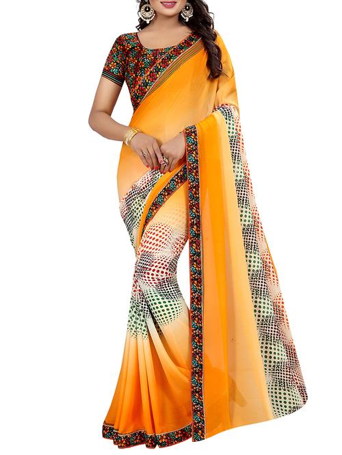 lace border polka dots printed saree with blouse - 15466909 - Very Small Image - 1