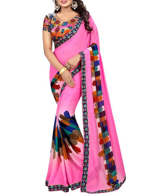 lace border geometrical printed saree with blouse - 15466910 - Very Small Image - 1