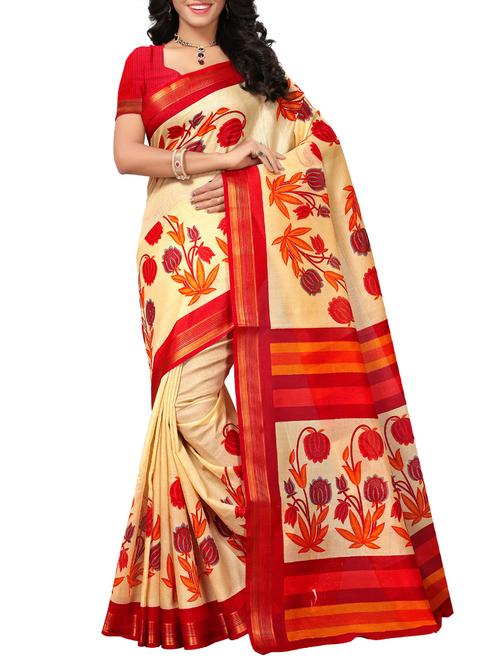 contrast border printed bhagalpuri saree with blouse - 15467299 - Very Small Image - 1