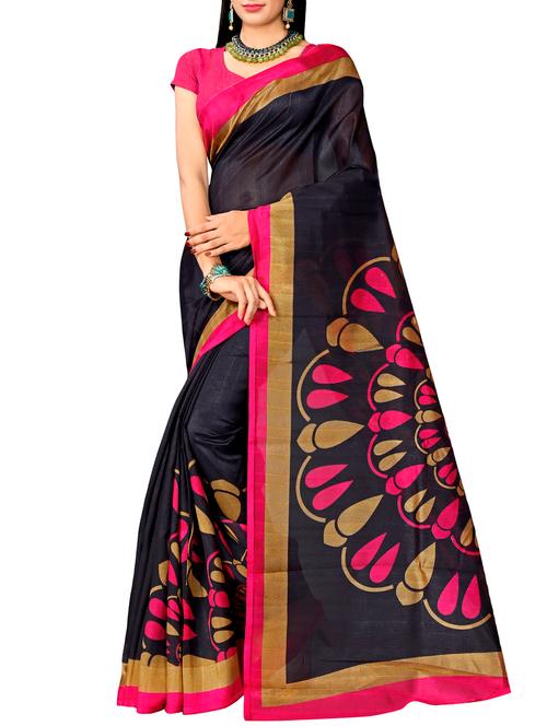 contrast border printed bhagalpuri saree with blouse - 15467301 - Very Small Image - 1