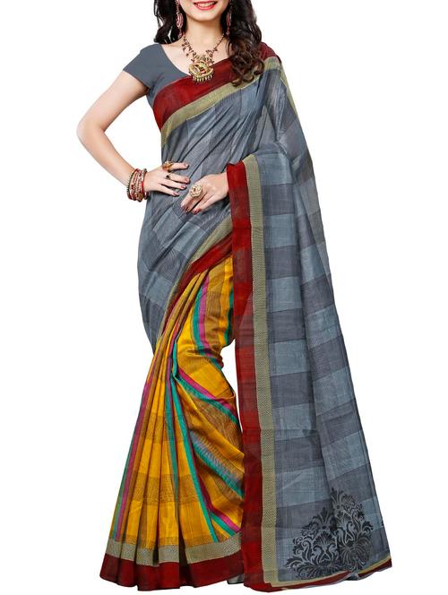 contrast border bhagalpuri saree with blouse - 15467302 - Very Small Image - 1
