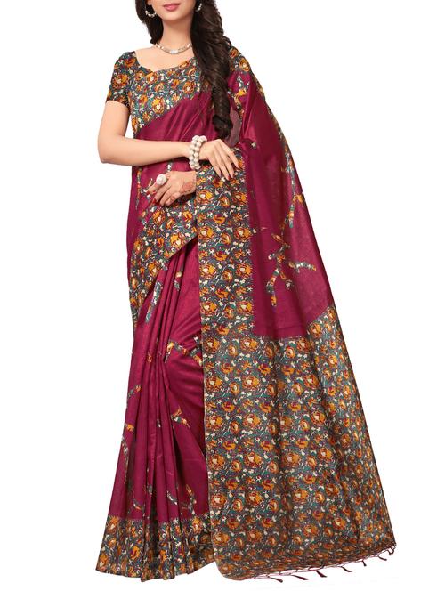 contrast border printed saree with blouse - 15467318 - Very Small Image - 1