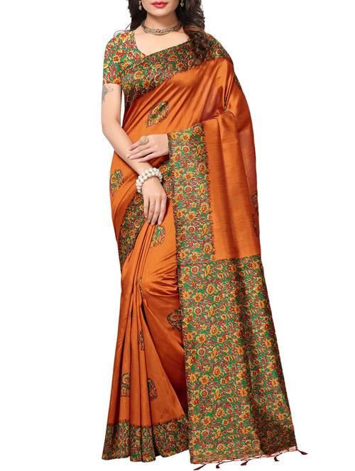 contrast border printed saree with blouse - 15467320 - Very Small Image - 1