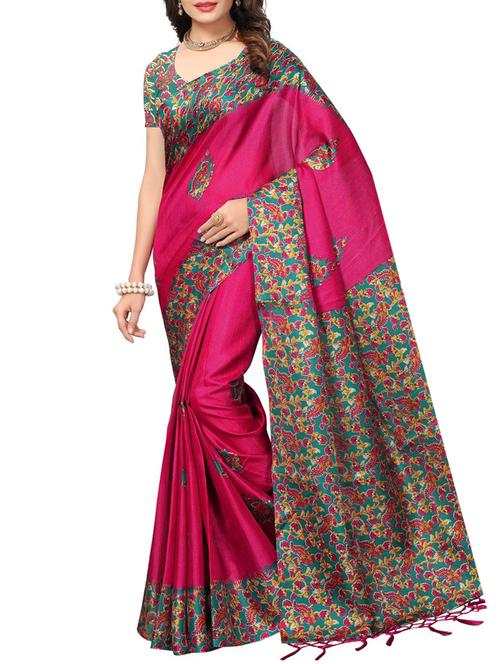 contrast border printed saree with blouse - 15467324 - Very Small Image - 1