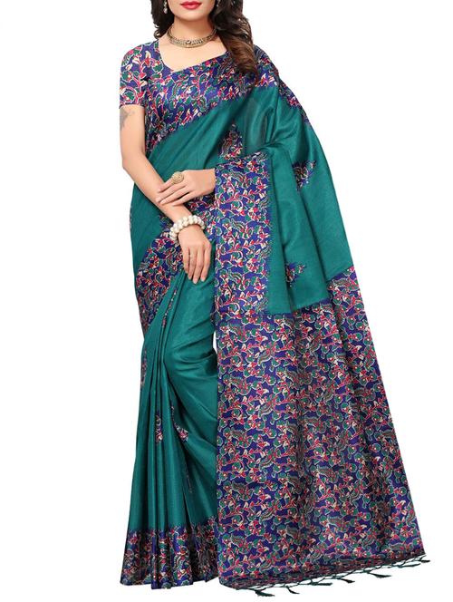 contrast border printed saree with blouse - 15467326 - Very Small Image - 1