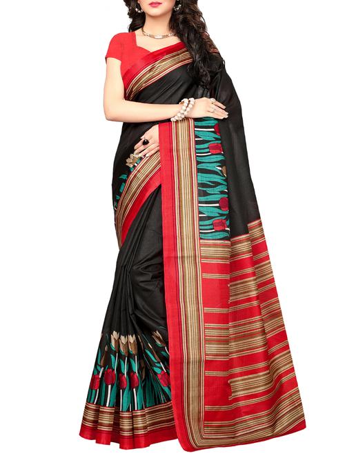 contrast border printed saree with blouse - 15467339 - Very Small Image - 1