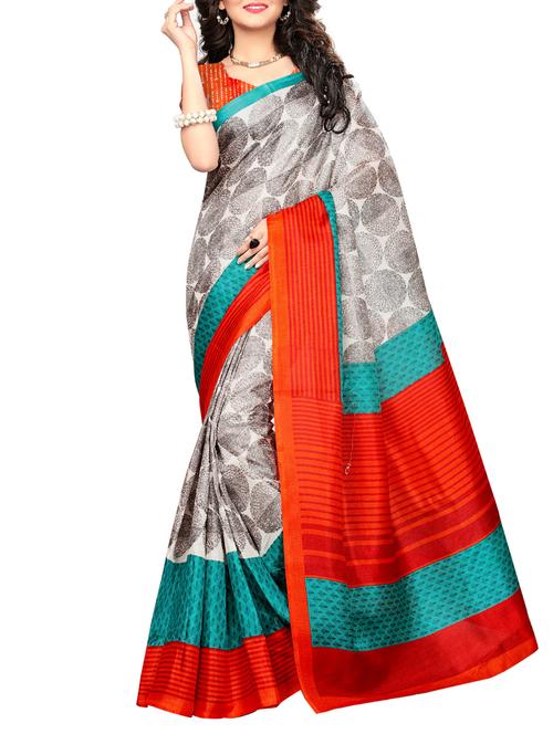 contrast border printed saree with blouse - 15467343 - Very Small Image - 1