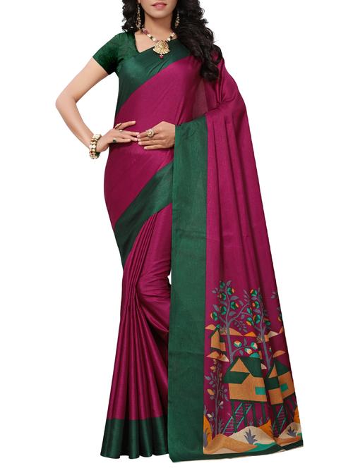contrast border conversational printed saree with blouse - 15467357 - Very Small Image - 1
