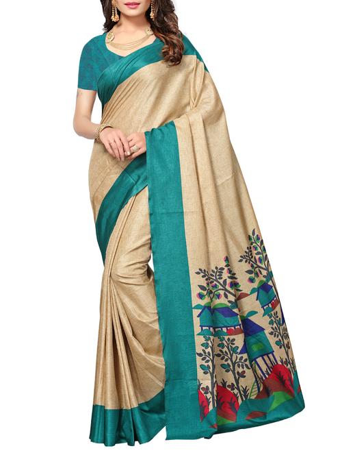 contrast border conversational printed saree with blouse - 15467364 - Very Small Image - 1