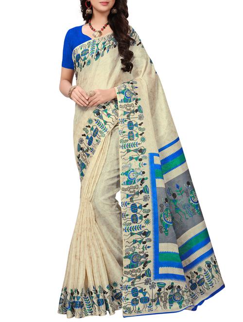 contrast border conversational printed saree with blouse - 15467367 - Very Small Image - 1