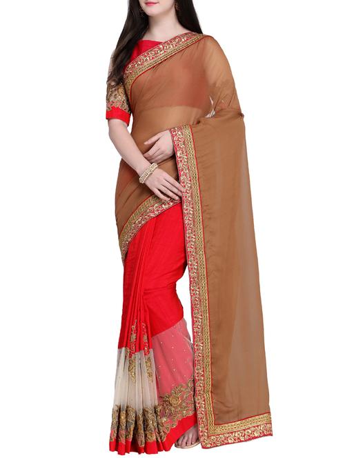 zari embroidered half and half saree - 15468573 - Very Small Image - 1