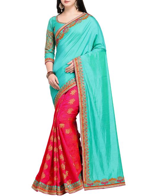 embroidered half and half saree - 15468599 - Very Small Image - 1