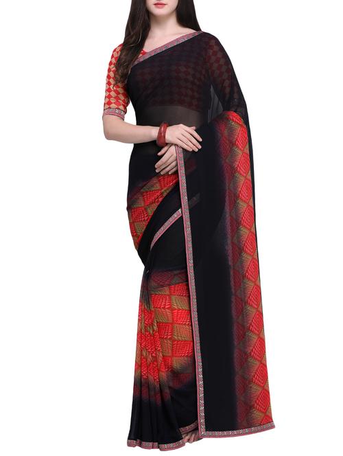 chequered printed saree with blouse - 15468649 - Very Small Image - 1