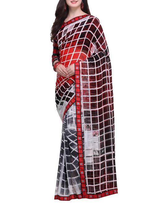 chequered printed saree with blouse - 15468651 - Very Small Image - 1
