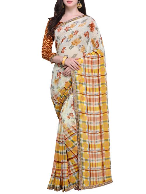 floral printed saree with blouse - 15468657 - Very Small Image - 1