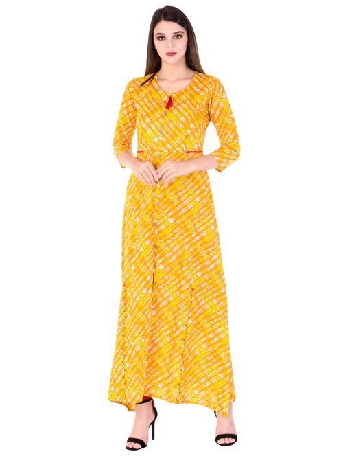 yellow cotton aline ethnic dress - 15468755 - Very Small Image - 1