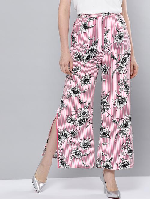 floral striped side slit wide leg trouser - 15469290 - Very Small Image - 1