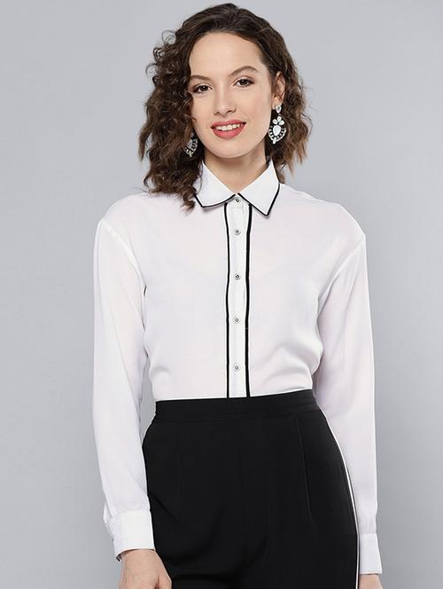 contrast piping long sleeved shirt - 15469331 - Very Small Image - 1